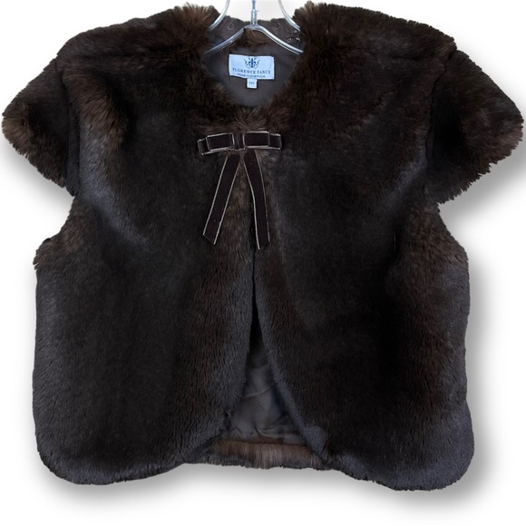 FLORENCE FANCY Brown Vegan Fur Katherine Jacket Vest Made In Portugal Size 14Y. - Picture 2 of 10